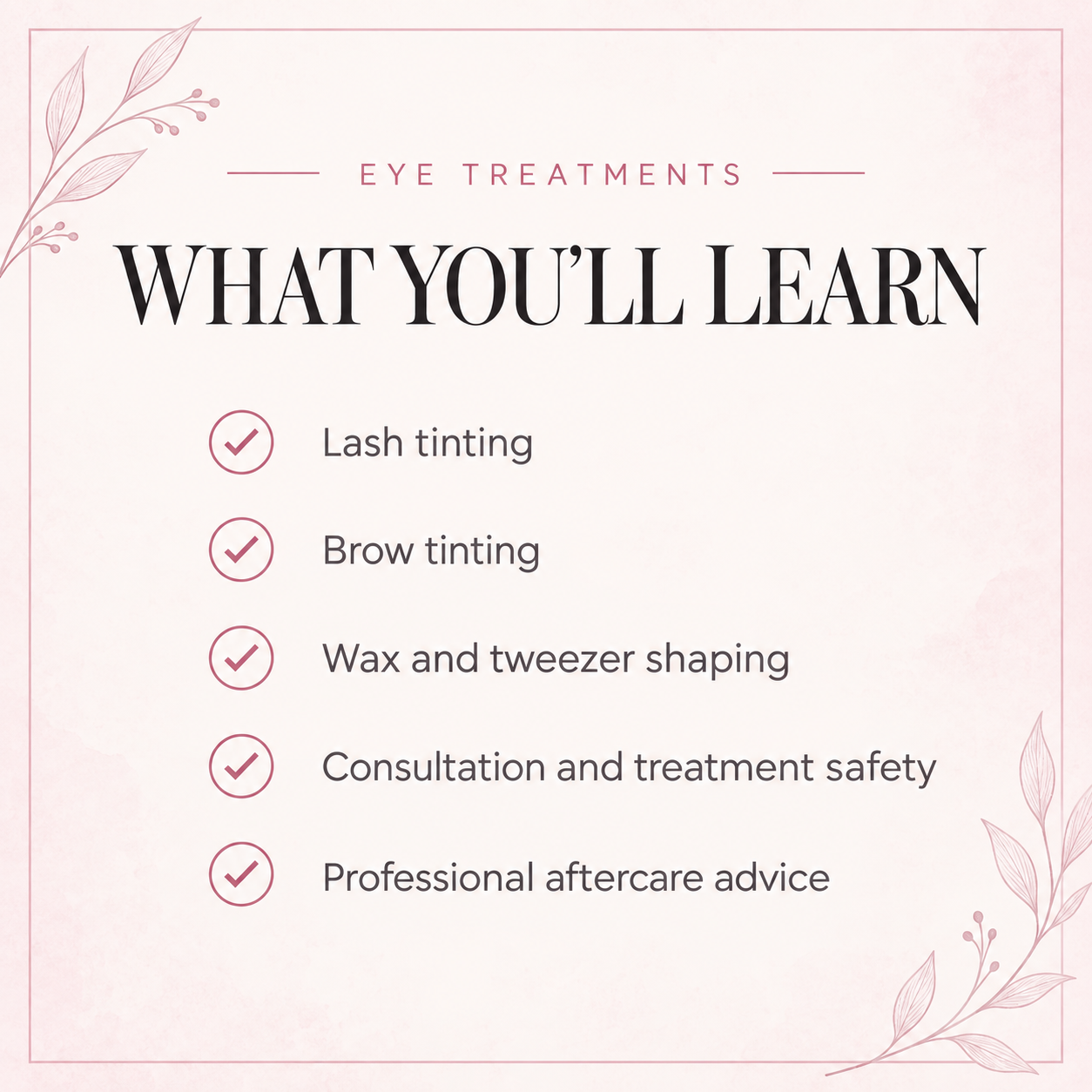Eye Treatments (Lash and Brow tint and shape) Training course